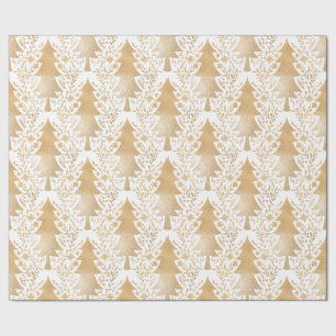 Papel De Presente Padrão Floral de Árvore de Natal Dourada e Elegant