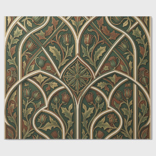 Papel De Presente Padrão Floral de Cardo Vitoriano Verde Escuro