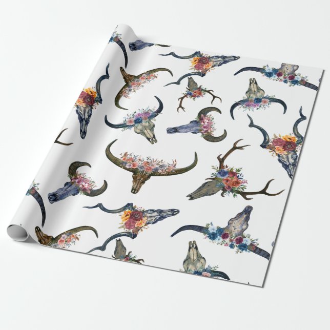 Papel De Presente Padrão Floral de Chifre de Veado (Desenrolado)