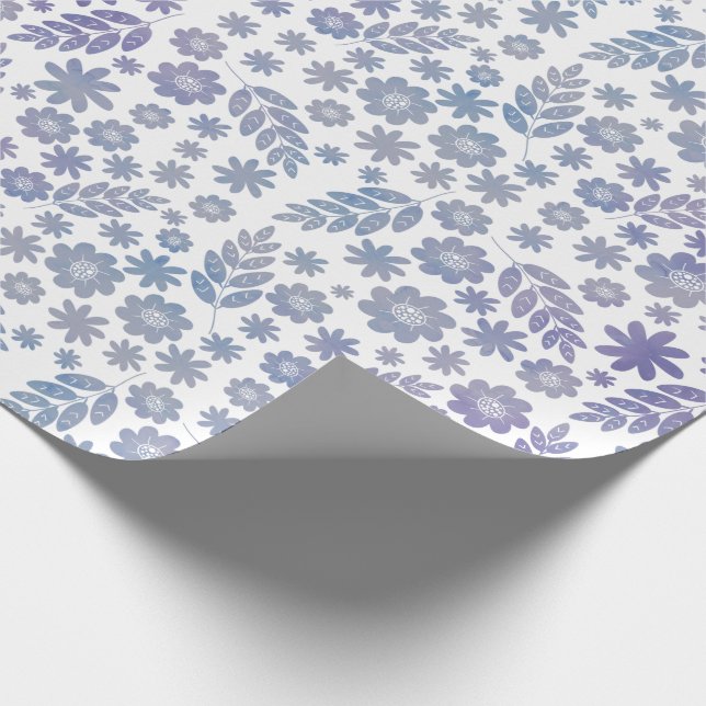 Papel De Presente Padrão Floral de cinza e Lavanda (Ponta)