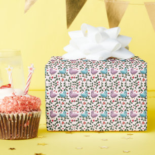 Papel De Presente Padrão floral de cisnes caprichosos