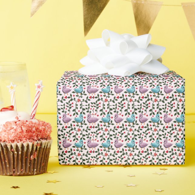 Papel De Presente Padrão floral de cisnes caprichosos (Festa de aniversário)