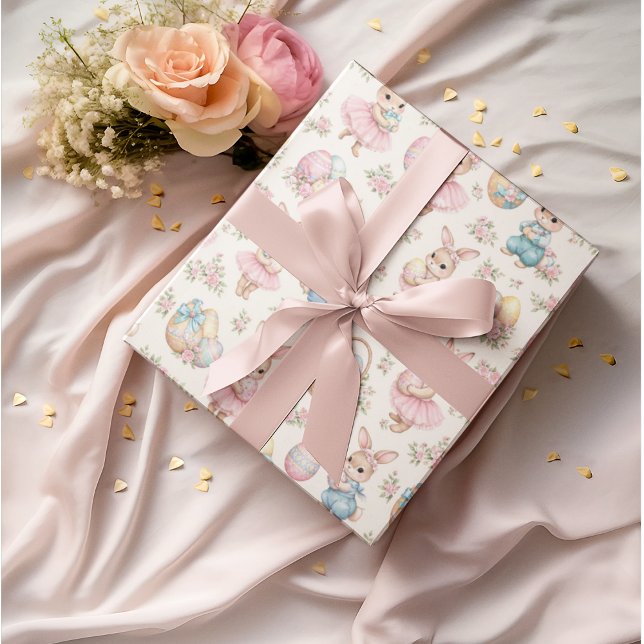 Papel De Presente Padrão Floral de Coelhinho de Páscoa Fofo - Primav (Criador carregado)