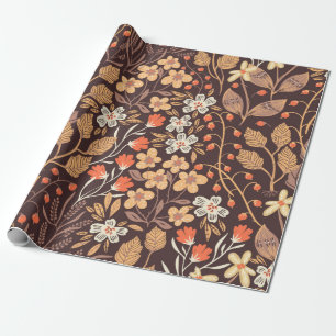 Papel De Presente padrão floral de colheita sem costura com folhas