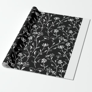 Papel De Presente Padrão Floral De Contorno Sem Vintagem. Desenhar m