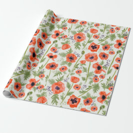 Papel De Presente Padrão Floral de Cor Laranja Elegante