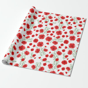 Papel De Presente Padrão Floral de Cor Vermelha Elegante