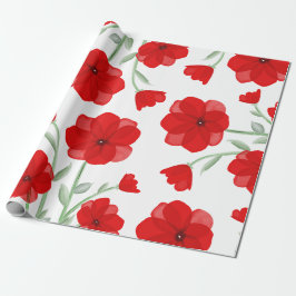 Papel De Presente Padrão Floral de Cor Vermelha Elegante