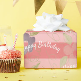 Papel De Presente Padrão Floral de Coral