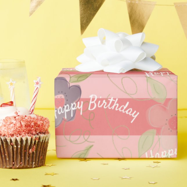 Papel De Presente Padrão Floral de Coral (Festa de aniversário)