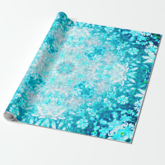 Papel De Presente Padrão Floral de Cristal Azul Turquesa