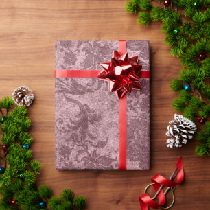 Papel De Presente Padrão floral de damascos reais de ouro-rosa eleg