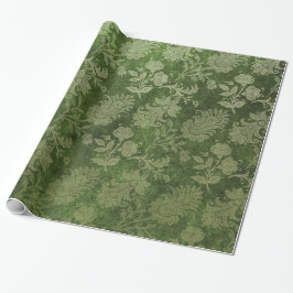 Papel De Presente Padrão floral de damascos reais verdes elegantes