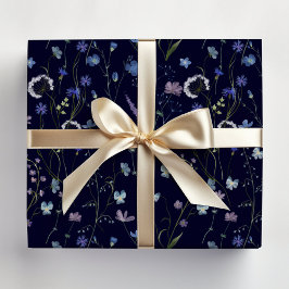 Papel De Presente Padrão Floral de Flor Bonito Roxo Azul