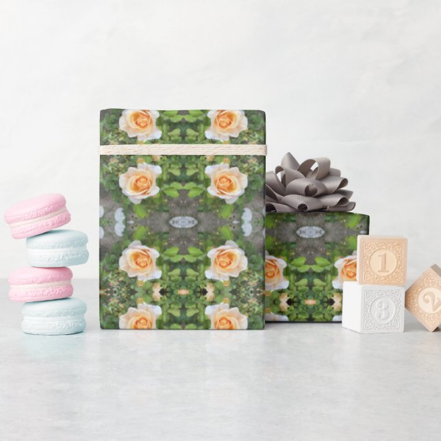 Papel De Presente Padrão Floral de Flor Rosa Verde e Laranja (Chá de bebê)
