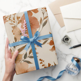 Papel De Presente Padrão Floral de Flor Silvestre de Terracota Boêmi
