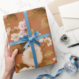 Papel De Presente Padrão Floral de Flor Silvestre de Terracota Boêmi