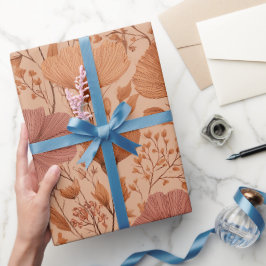 Papel De Presente Padrão Floral de Flor Silvestre de Terracota Boêmi