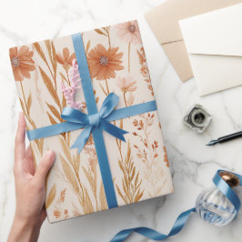 Papel De Presente Padrão Floral de Flor Silvestre de Terracota Boêmi