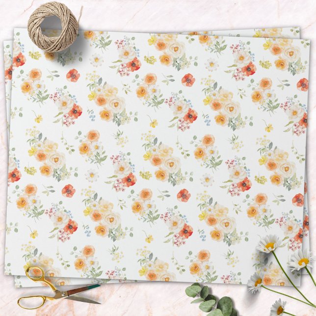 Papel De Presente Padrão Floral de Flores Ensolaradas em Aquarela (Criador carregado)