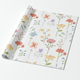 Papel De Presente Padrão Floral de Flores Selvagens de Aquarela