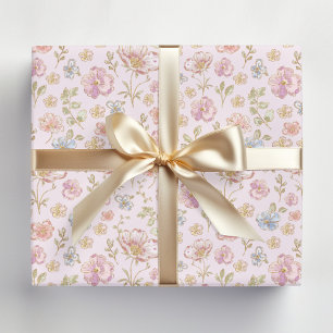 Papel De Presente Padrão Floral de Flores Vintage Bonitas