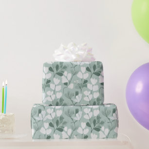 Papel De Presente Padrão Floral de Folha Verde Clara Escandinava Sal