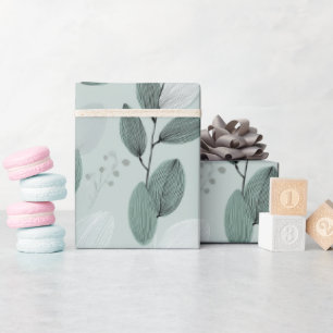 Papel De Presente Padrão Floral de Folha Verde Clara Escandinava Sal