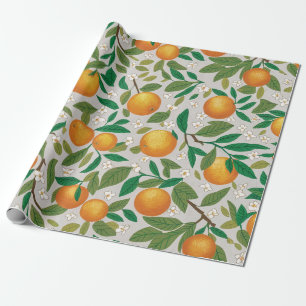 Papel De Presente Padrão Floral de Fruta de Citros de Verão