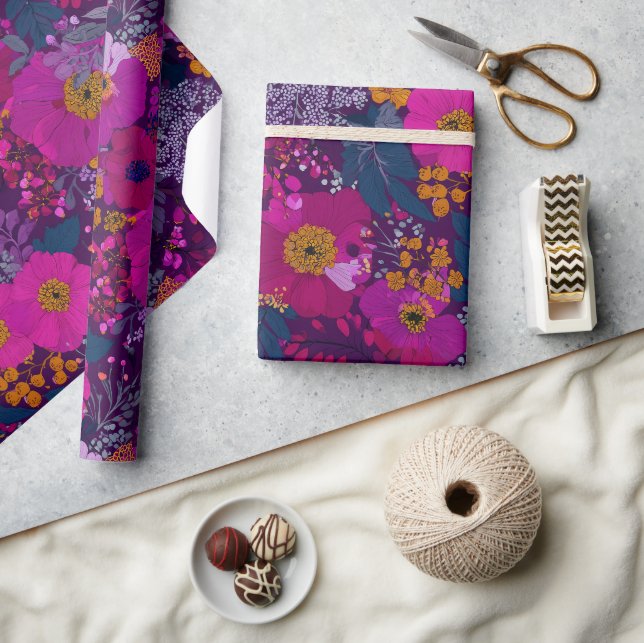 Papel De Presente Padrão Floral de Frutas Brilhantes (Artesanato)
