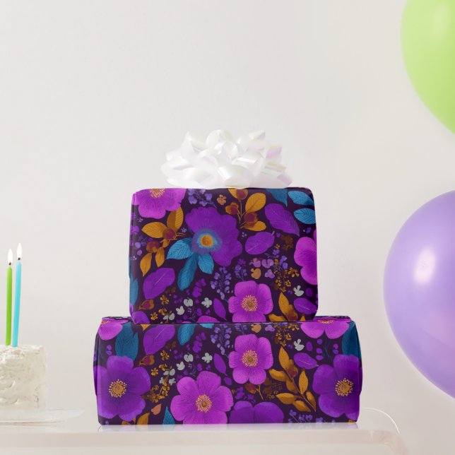 Papel De Presente Padrão Floral de Frutas Vibrantes (Presentes para festas)