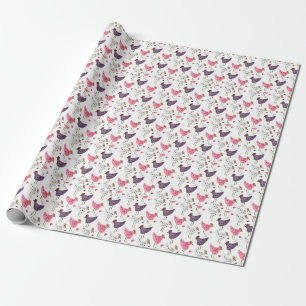 Papel De Presente Padrão Floral de Galo em Aquarela
