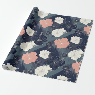 Papel De Presente Padrão Floral de Hibisco Azul Elegante (10)
