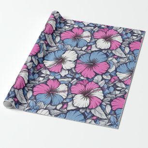 Papel De Presente Padrão Floral de Hibisco Azul Elegante (12)