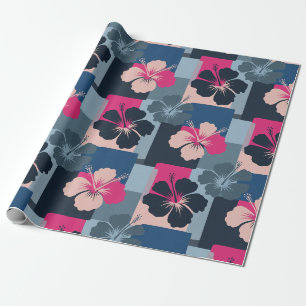 Papel De Presente Padrão Floral de Hibisco Azul Elegante (13)