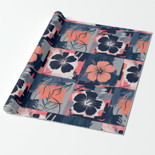 Papel De Presente Padrão Floral de Hibisco Azul Elegante (7)