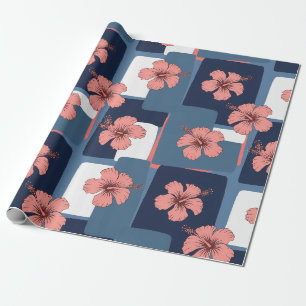 Papel De Presente Padrão Floral de Hibisco Azul Elegante (8)
