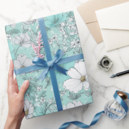 Papel De Presente Padrão Floral de Hortelã Flor de Campo Pastel Deli