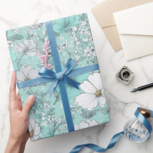 Papel De Presente Padrão Floral de Hortelã Flor de Campo Pastel Deli