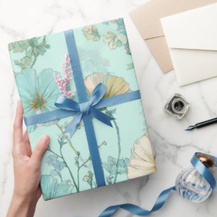 Papel De Presente Padrão Floral de Hortelã Flor de Campo Pastel Deli