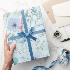 Papel De Presente Padrão Floral de Hortelã Flor Silvestre Pastel Del