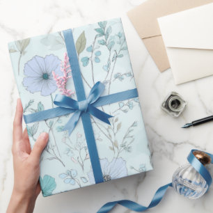 Papel De Presente Padrão Floral de Hortelã Flor Silvestre Pastel Del