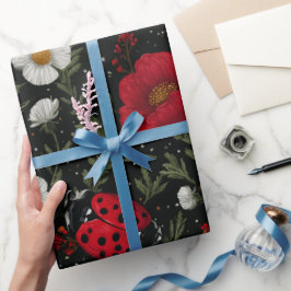 Papel De Presente Padrão Floral de Joaninha