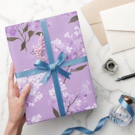 Papel De Presente Padrão Floral de Lilás Lavanda Feminino