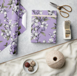 Papel De Presente Padrão Floral de Lilás Lavanda Feminino