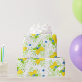 Papel De Presente Padrão Floral de Limões Brancos e Amarelos de Verã