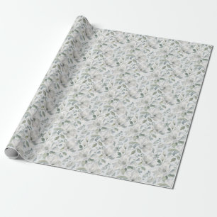 Papel De Presente Padrão Floral de Magnólia em Cinza Suave