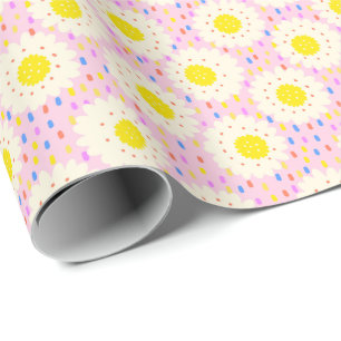 Papel De Presente Padrão Floral de Margarida Rosa Groovy Retrô dos A