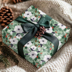 Papel De Presente Padrão Floral de Natal de Inverno Vermelho Verde B