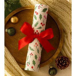 Papel De Presente Padrão Floral de Natal Vermelho e Verde Moderno Fa